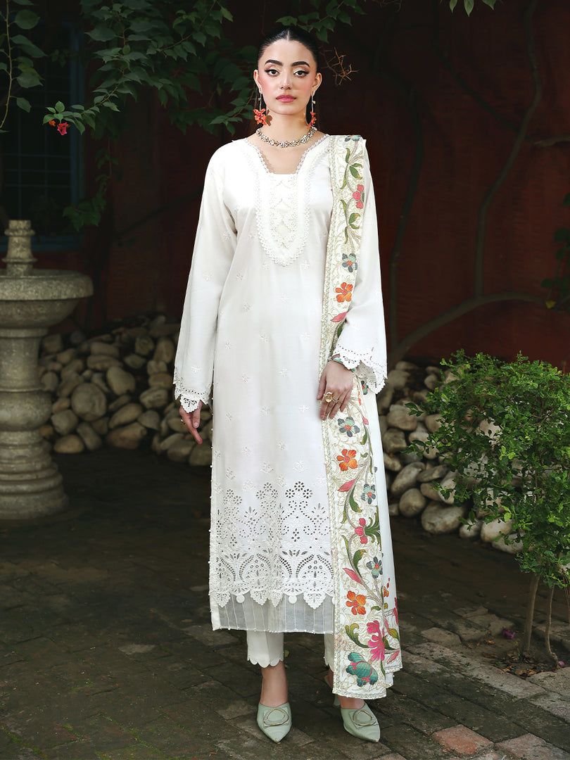 Resham by Mona – Chikankari Dhanak 3pc Winter Suit WMA4