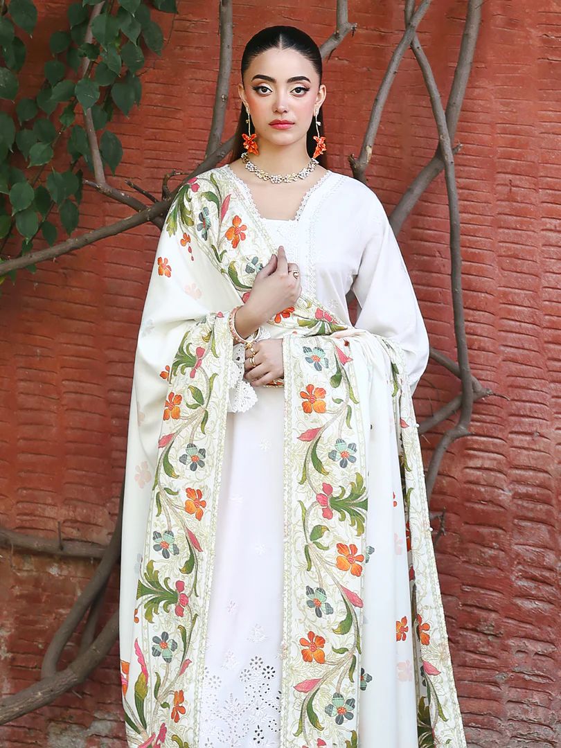 Resham by Mona – Chikankari Dhanak 3pc Winter Suit WMA4