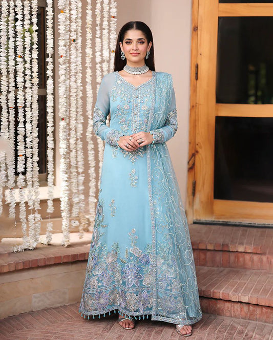 Wafa 3pc Embroidered Chiffon Maxi with Net Dupatta & Lehenga – Ready to Wear