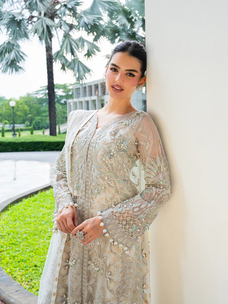 Mona 4pc Handworked Front-Open Organza Suit with Sharara – Meher4