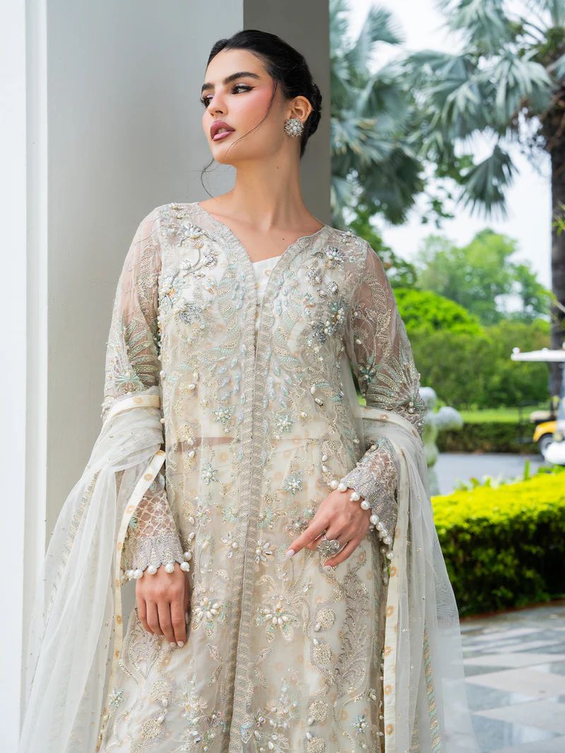 Mona 4pc Handworked Front-Open Organza Suit with Sharara – Meher4