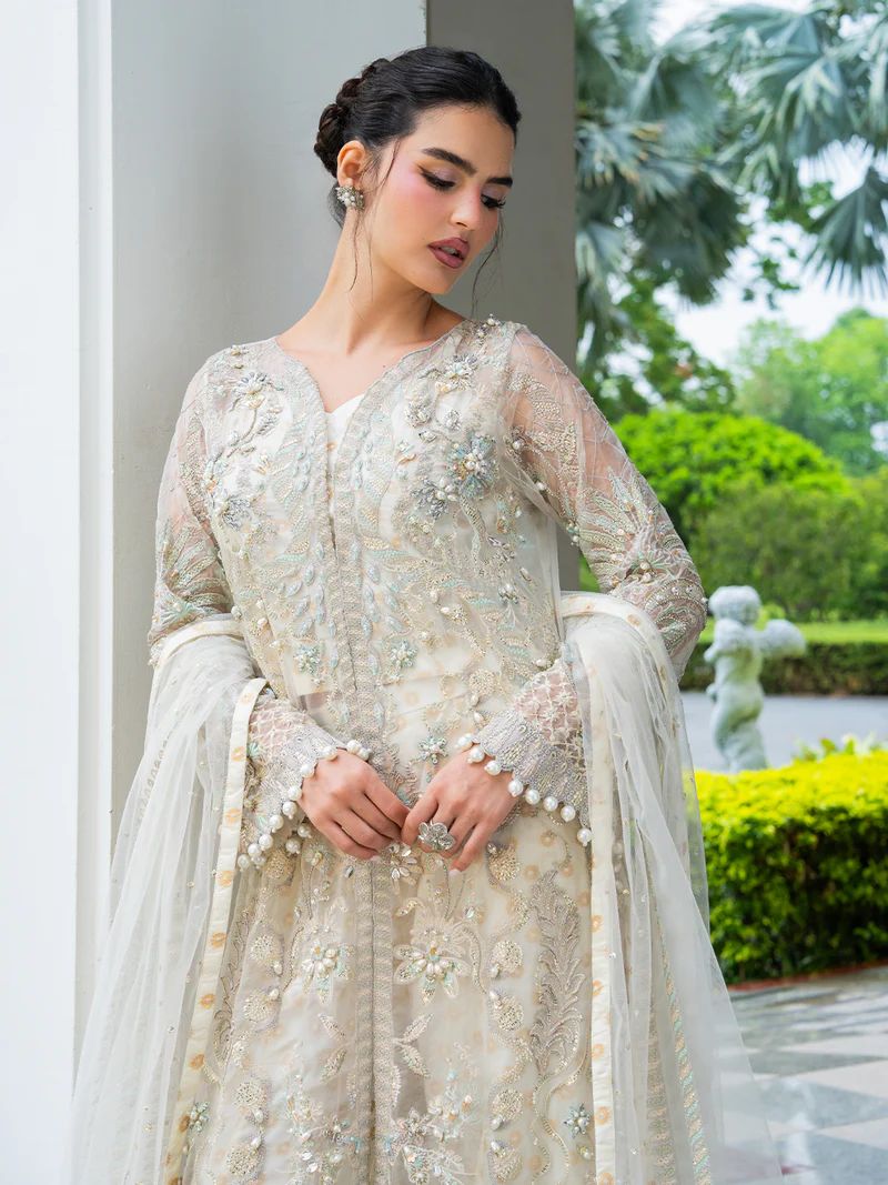 Mona 4pc Handworked Front-Open Organza Suit with Sharara – Meher4