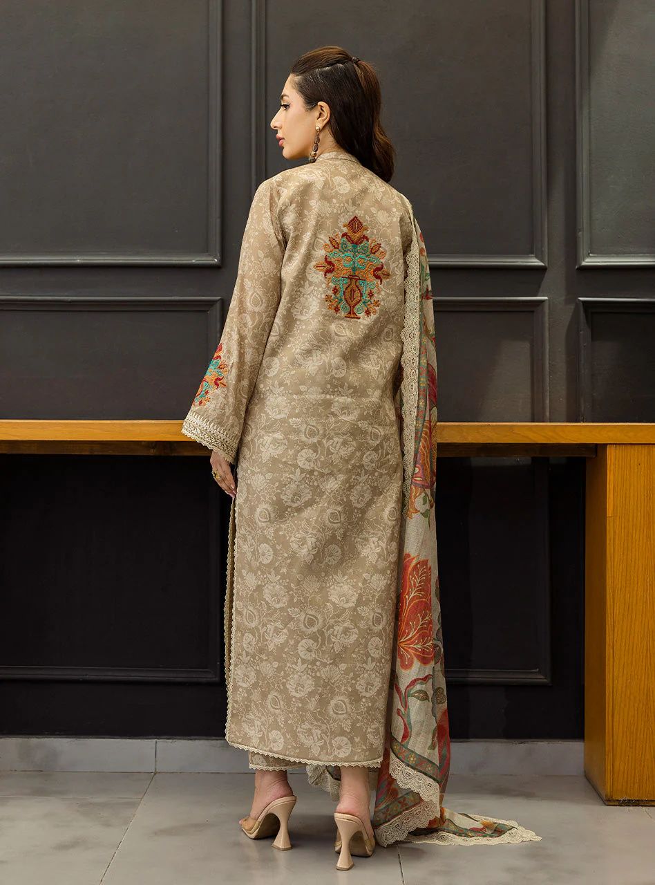 Aymah – Stitched Light Brown Embroidered Lawn 3pc Suit by Zainab Chottani – ZCTL3