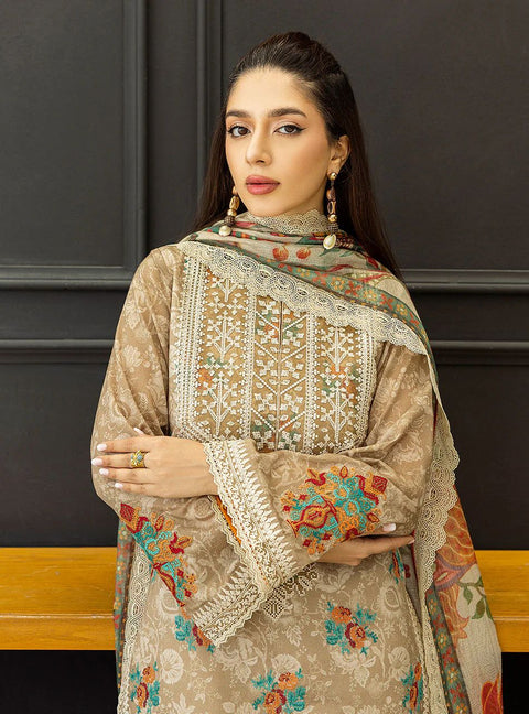 Aymah – Stitched Light Brown Embroidered Lawn 3pc Suit by Zainab Chottani – ZCTL3