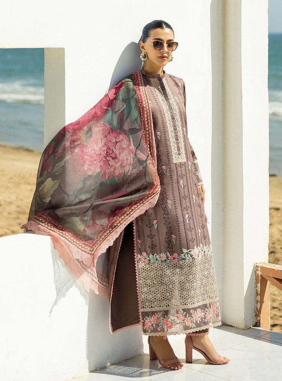 Samayra – Stitched Brown Embroidered Lawn 3pc Suit by Zainab Chottani – ZCTL4