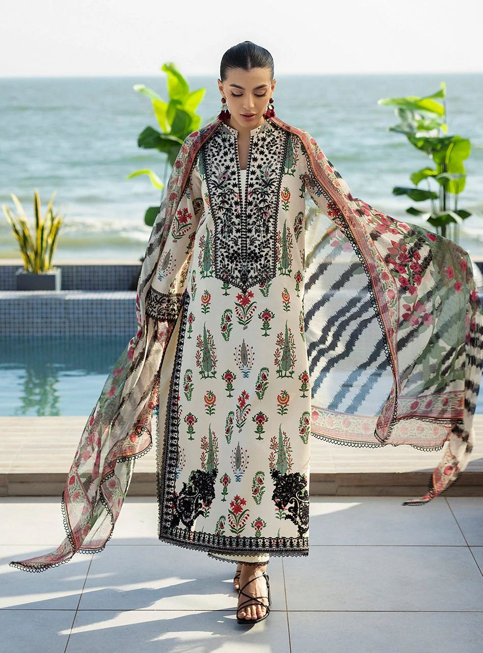 Azureh – Stitched Off-White Floral Embroidered Lawn 3pc Suit by Zainab Chottani – ZCTL5
