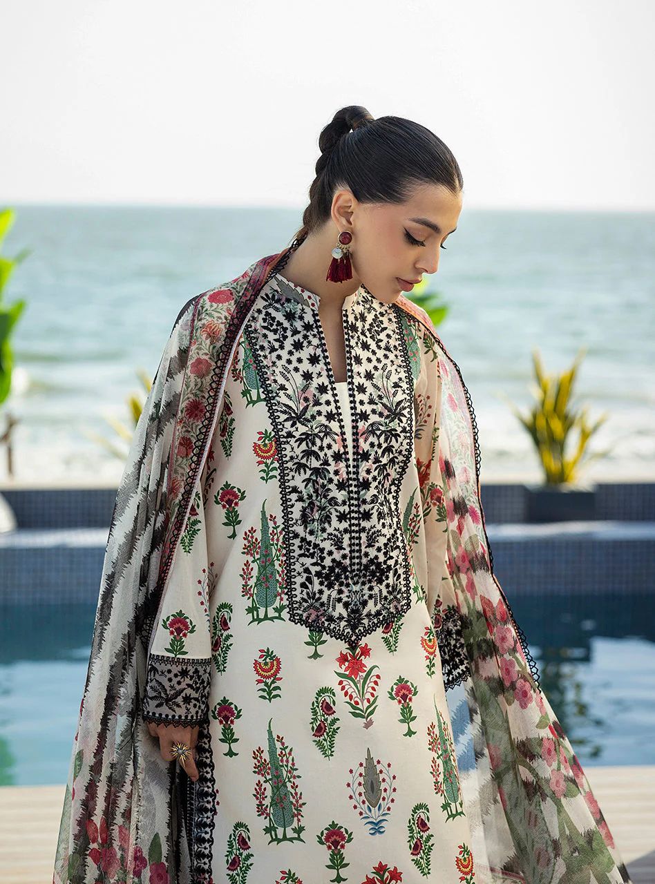 Azureh – Stitched Off-White Floral Embroidered Lawn 3pc Suit by Zainab Chottani – ZCTL5