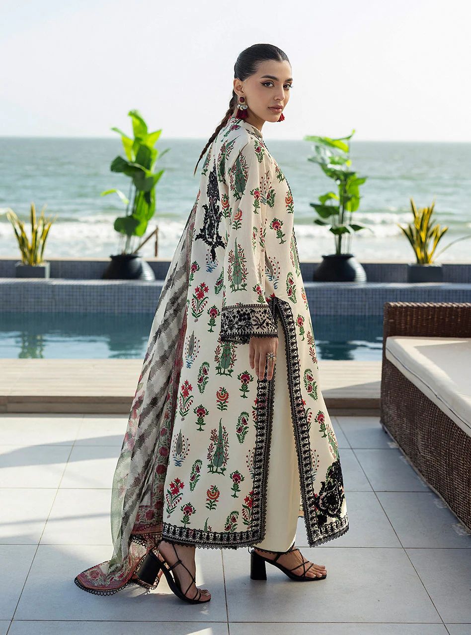 Azureh – Stitched Off-White Floral Embroidered Lawn 3pc Suit by Zainab Chottani – ZCTL5