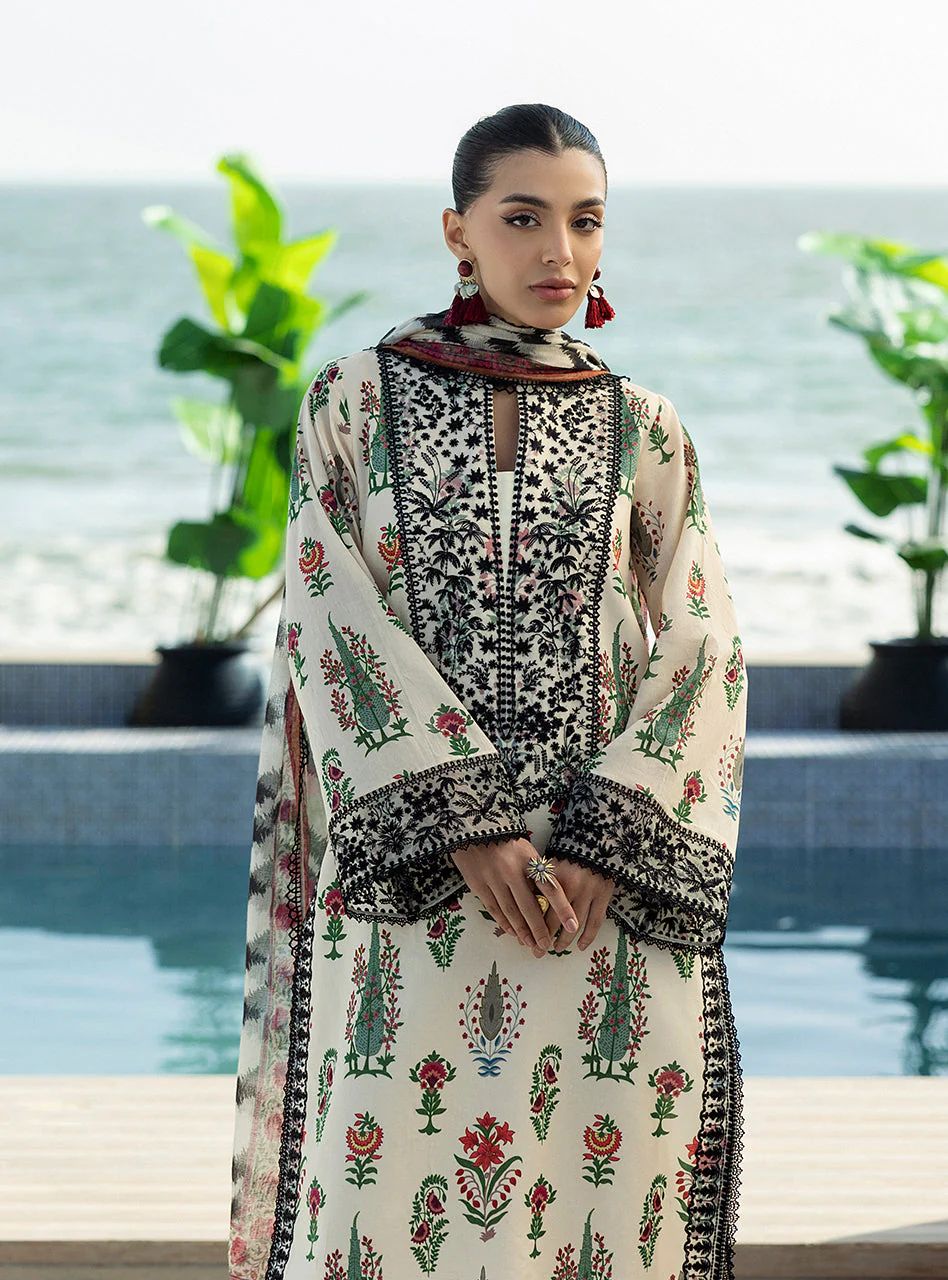 Azureh – Stitched Off-White Floral Embroidered Lawn 3pc Suit by Zainab Chottani – ZCTL5