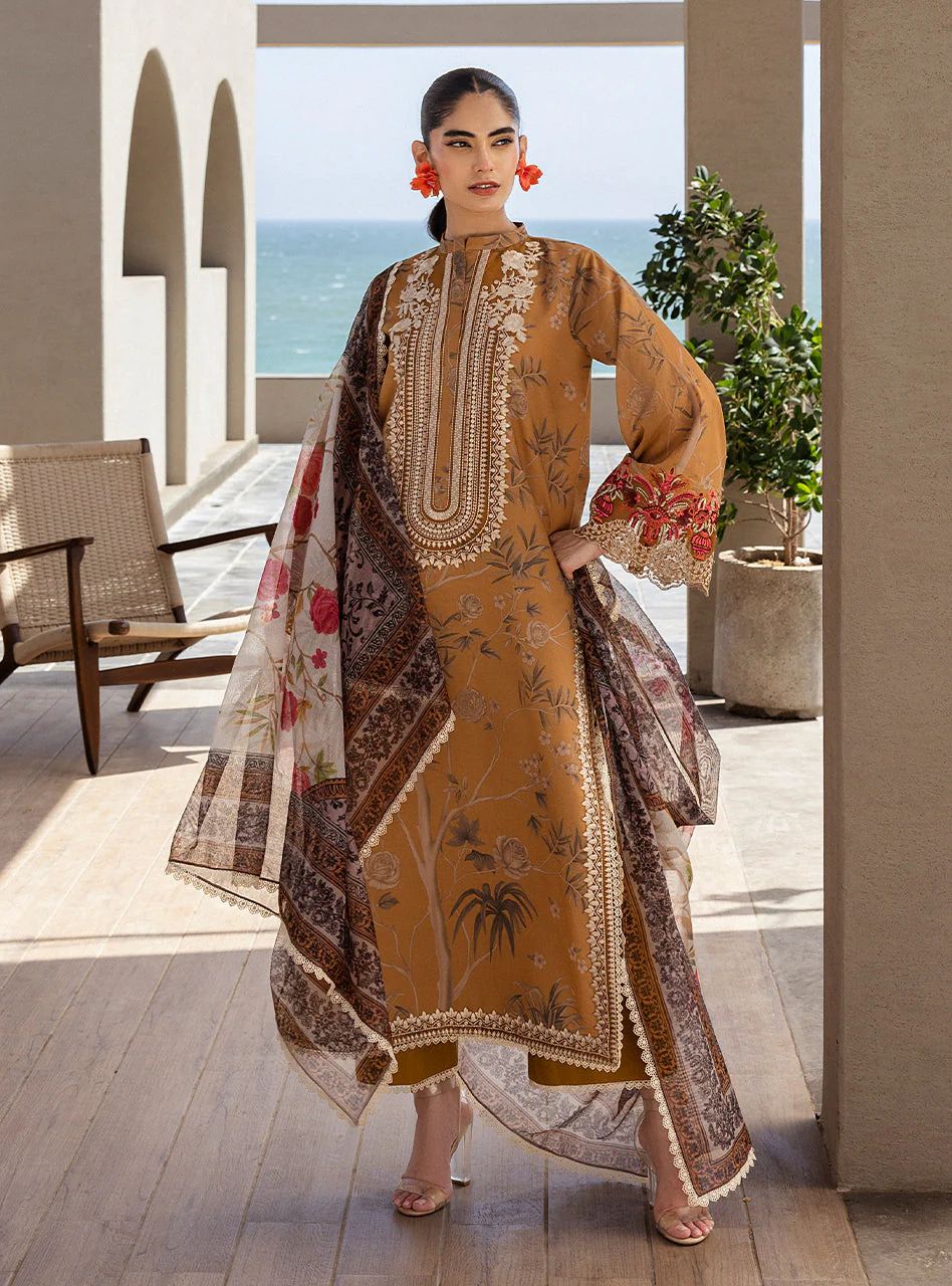 Rahma – Stitched Mustard Embroidered Lawn 3pc Suit by Zainab Chottani – ZCTL6