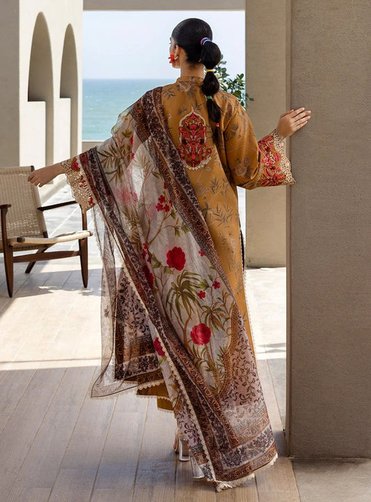 Rahma – Stitched Mustard Embroidered Lawn 3pc Suit by Zainab Chottani – ZCTL6
