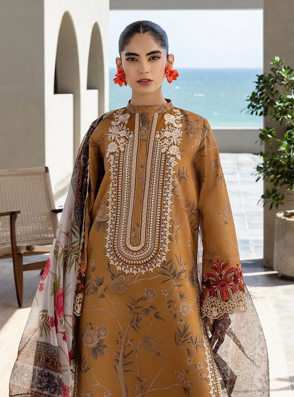 Rahma – Stitched Mustard Embroidered Lawn 3pc Suit by Zainab Chottani – ZCTL6