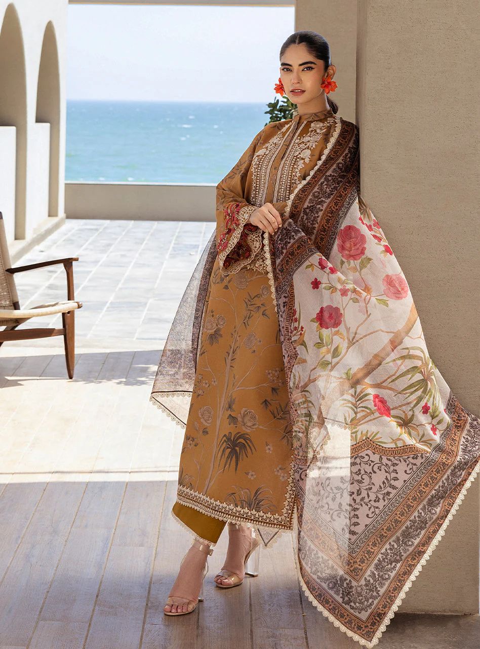 Rahma – Stitched Mustard Embroidered Lawn 3pc Suit by Zainab Chottani – ZCTL6
