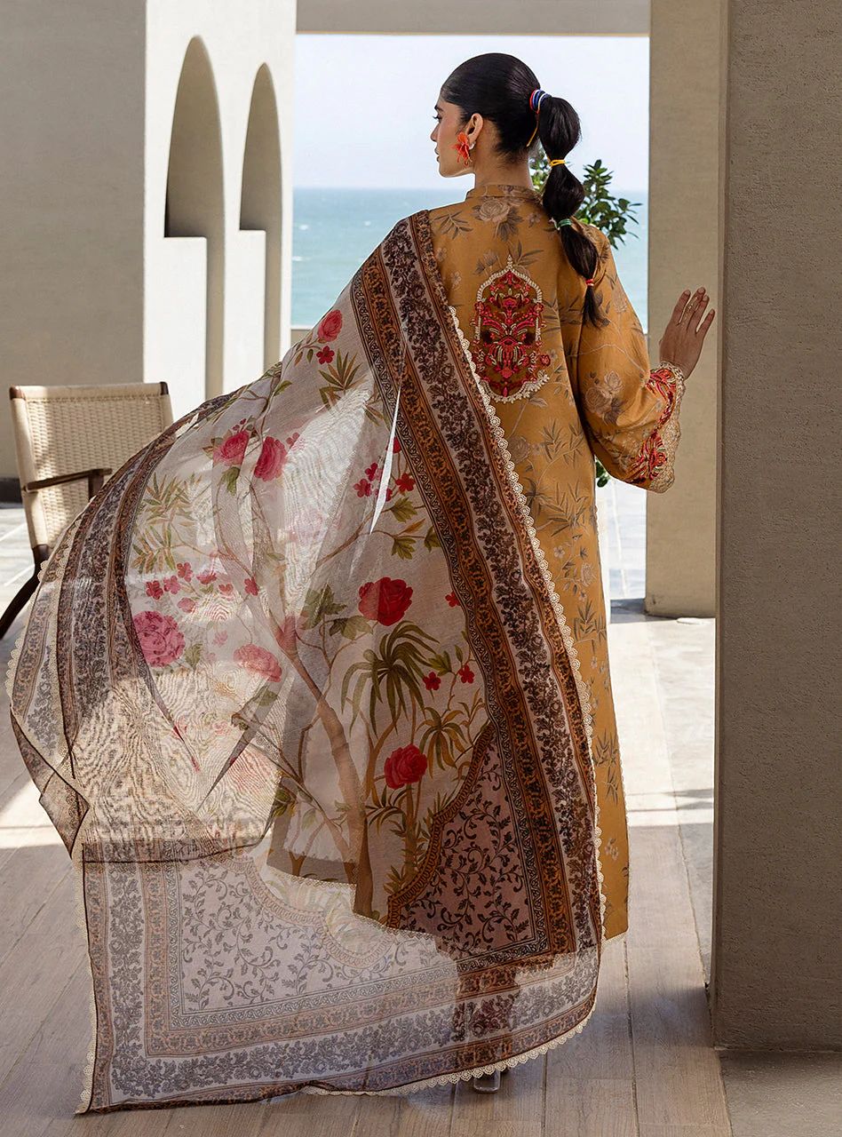 Rahma – Stitched Mustard Embroidered Lawn 3pc Suit by Zainab Chottani – ZCTL6