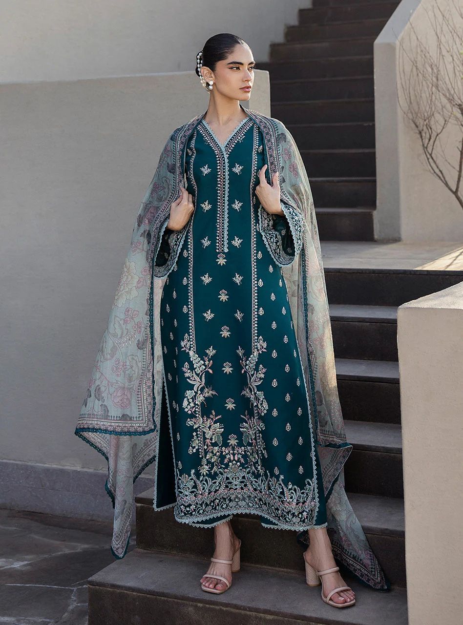 Mina – Stitched Deep Teal Embroidered Lawn 3pc Suit by Zainab Chottani – ZCTL8
