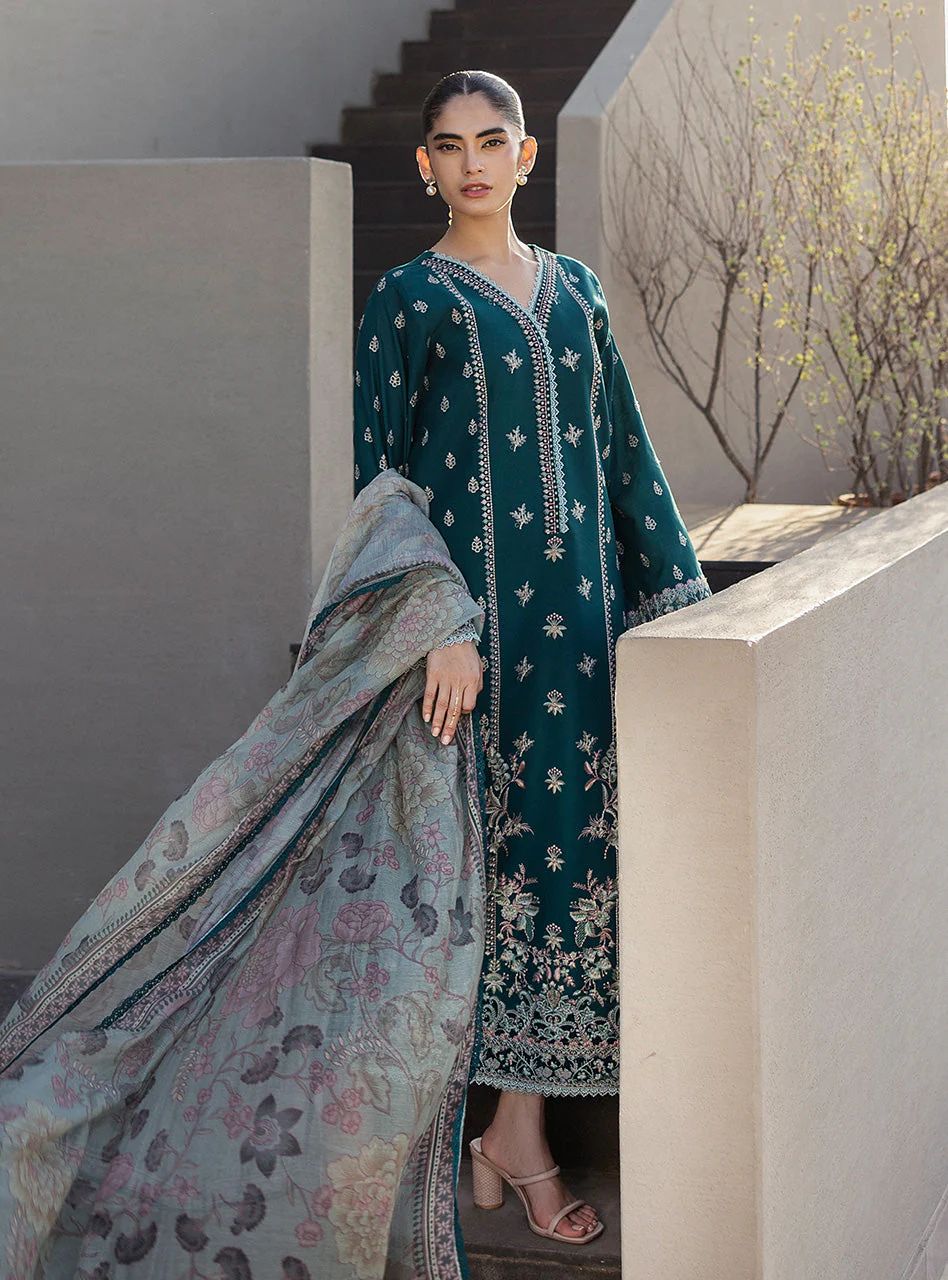 Mina – Stitched Deep Teal Embroidered Lawn 3pc Suit by Zainab Chottani – ZCTL8