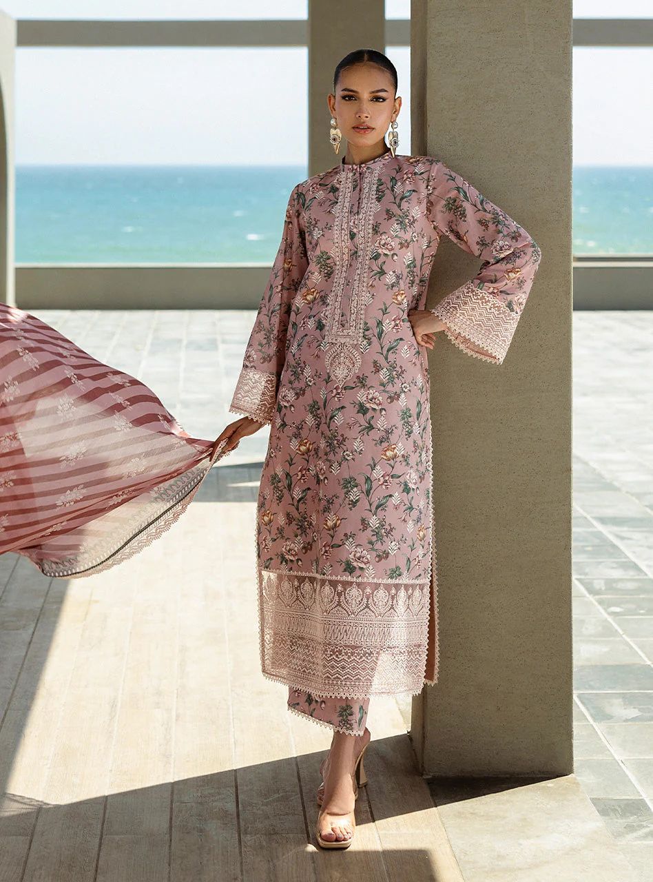 Maraya – Stitched Tea Pink Floral Embroidered Lawn 3pc Suit by Zainab Chottani – ZCTL9