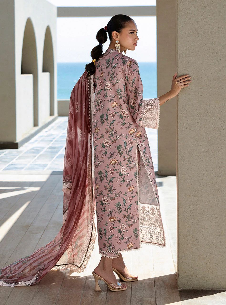 Maraya – Stitched Tea Pink Floral Embroidered Lawn 3pc Suit by Zainab Chottani – ZCTL9