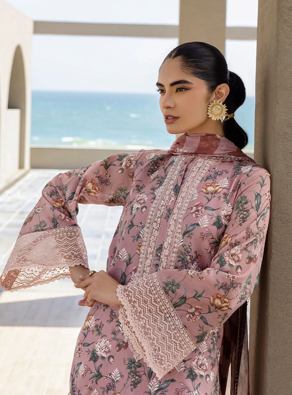 Maraya – Stitched Tea Pink Floral Embroidered Lawn 3pc Suit by Zainab Chottani – ZCTL9