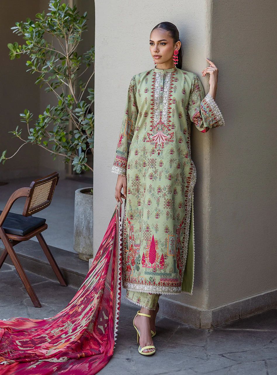 Zaira – Stitched Olive Green Printed & Embroidered Lawn 3pc Suit by Zainab Chottani – ZCTL10