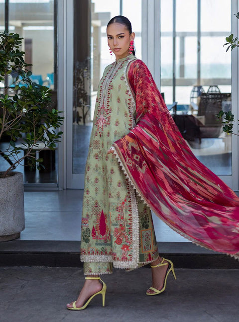 Zaira – Stitched Olive Green Printed & Embroidered Lawn 3pc Suit by Zainab Chottani – ZCTL10