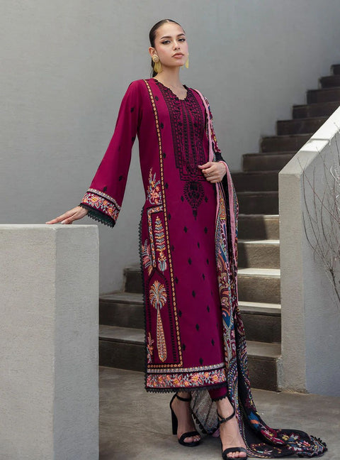 Mahay – Stitched Deep Maroon Embroidered Lawn 3pc Suit by Zainab Chottani – ZCTL12