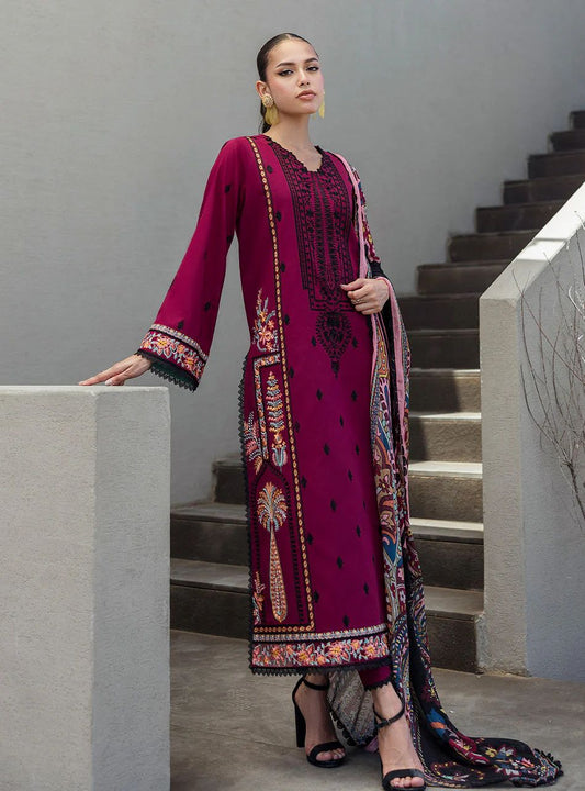 Mahay – Stitched Deep Maroon Embroidered Lawn 3pc Suit by Zainab Chottani – ZCTL12