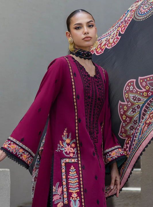 Mahay – Stitched Deep Maroon Embroidered Lawn 3pc Suit by Zainab Chottani – ZCTL12