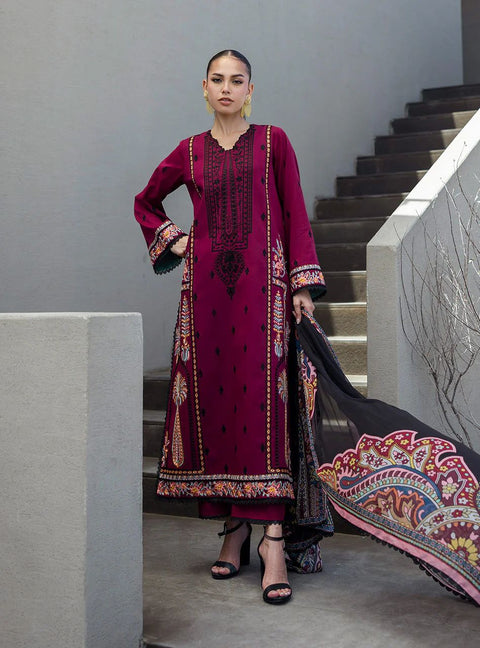 Mahay – Stitched Deep Maroon Embroidered Lawn 3pc Suit by Zainab Chottani – ZCTL12