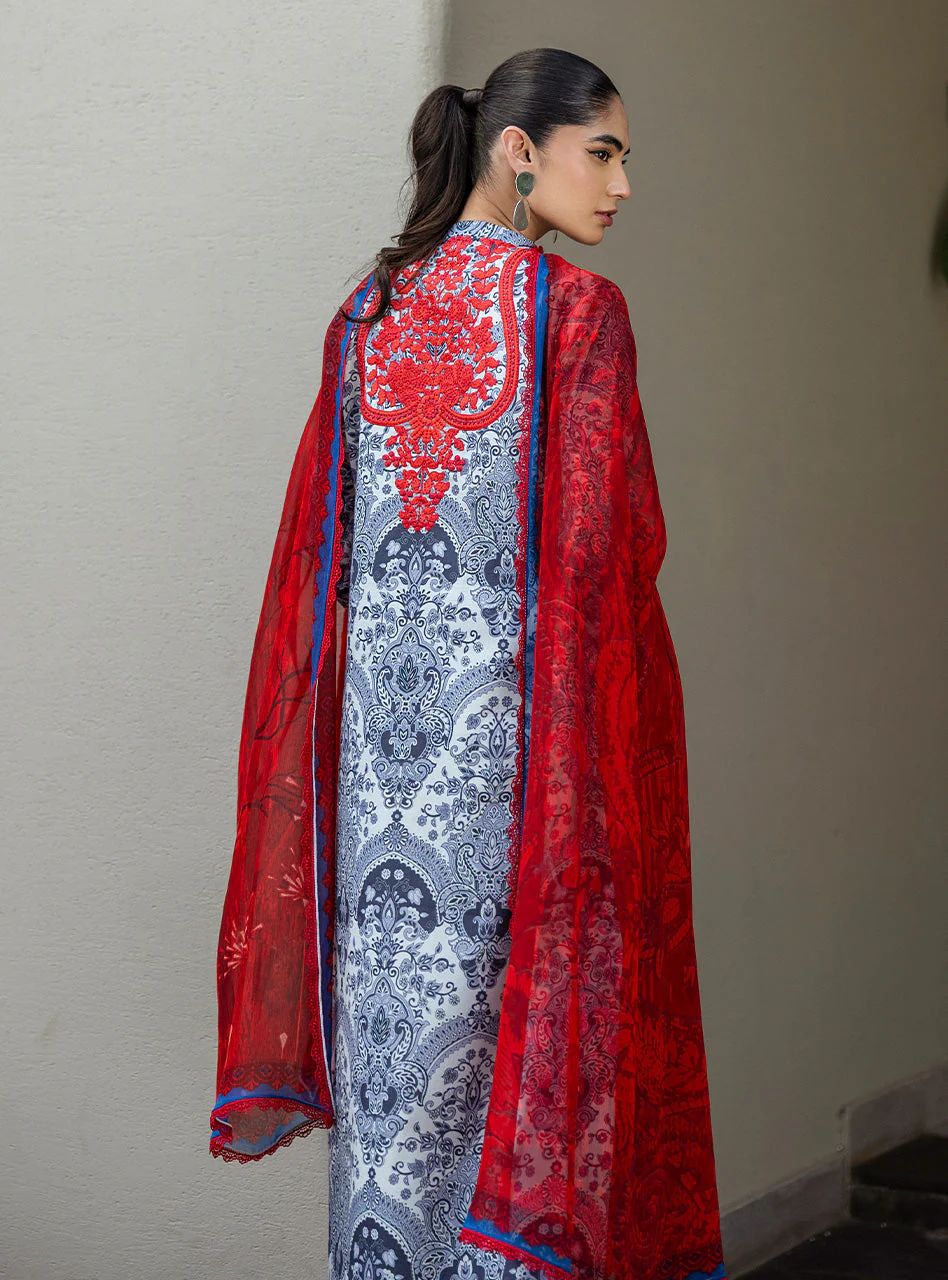 Syra – Stitched Grey & Red Printed Embroidered Lawn 3pc Suit by Zainab Chottani – ZCTL16