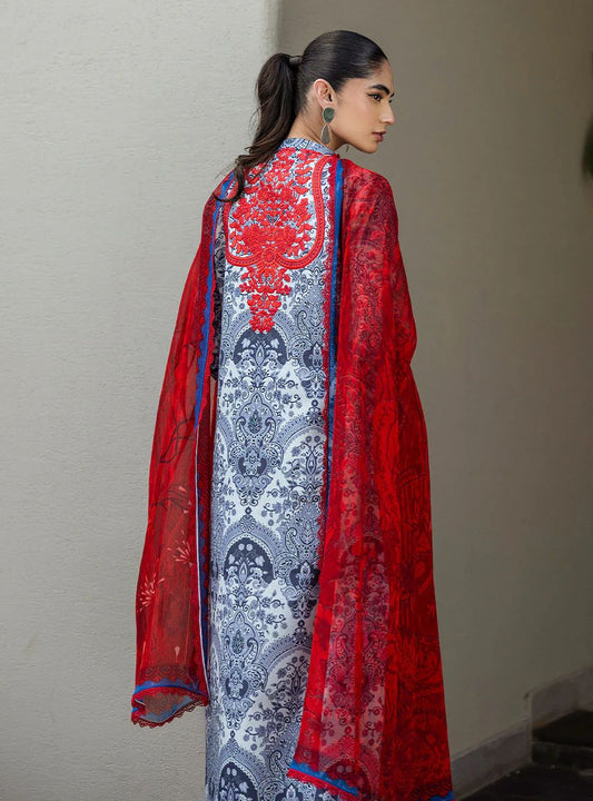 Syra – Stitched Grey & Red Printed Embroidered Lawn 3pc Suit by Zainab Chottani – ZCTL16