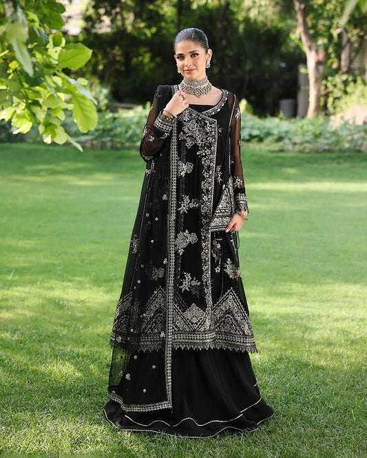 Zyrah 3pc Embroidered Chiffon Maxi with Net Dupatta & Lehenga – Ready to Wear