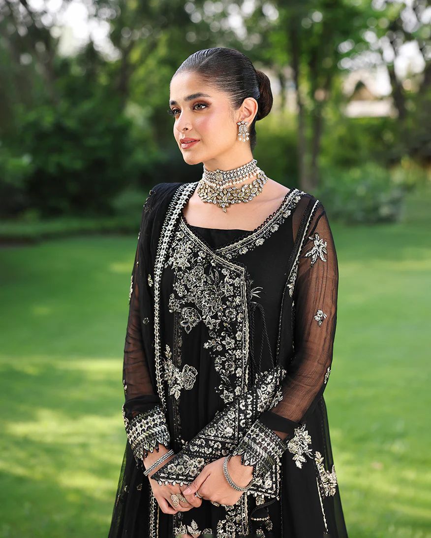 Zyrah 3pc Embroidered Chiffon Maxi with Net Dupatta & Lehenga – Ready to Wear