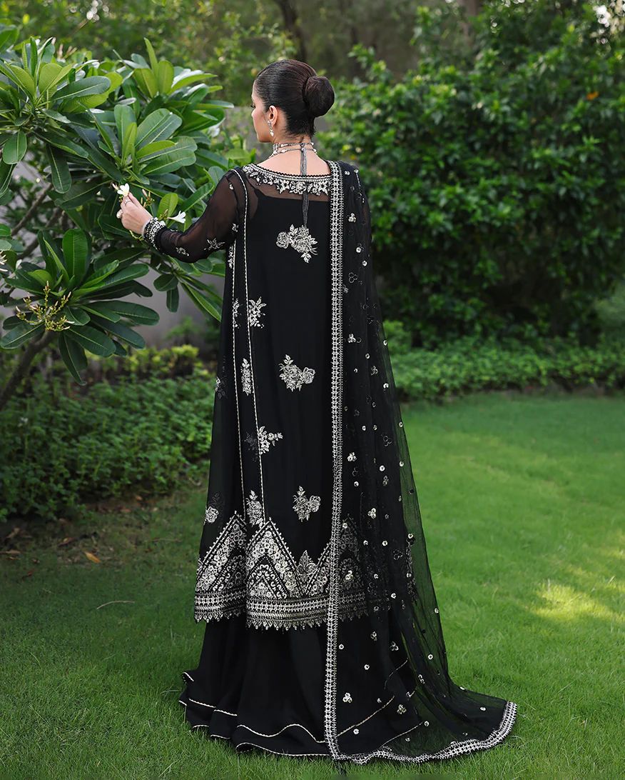 Zyrah 3pc Embroidered Chiffon Maxi with Net Dupatta & Lehenga – Ready to Wear