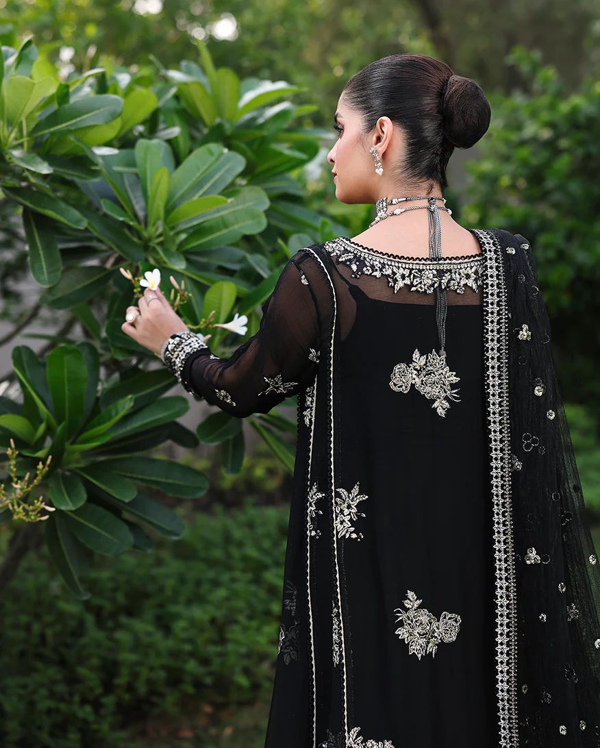 Zyrah 3pc Embroidered Chiffon Maxi with Net Dupatta & Lehenga – Ready to Wear