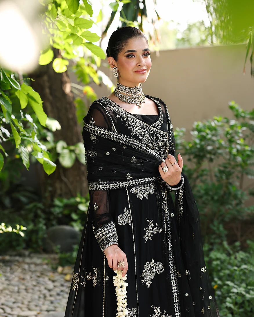 Zyrah 3pc Embroidered Chiffon Maxi with Net Dupatta & Lehenga – Ready to Wear