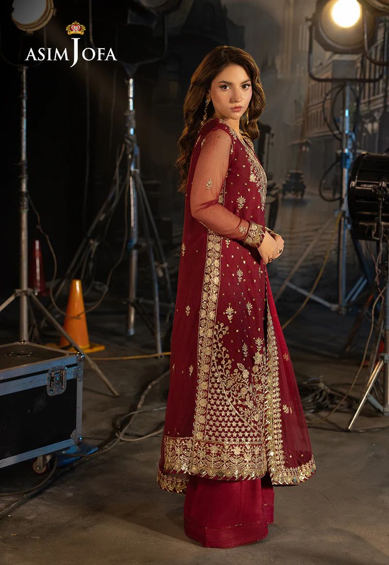 Asim Jofa 3pc Ready to Wear Embroidered Net Semi Formal Dress AJLLF-01
