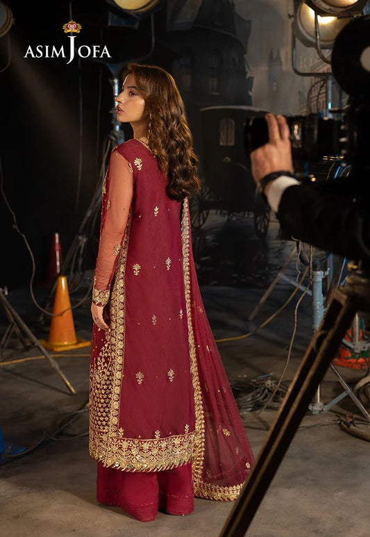 Asim Jofa 3pc Ready to Wear Embroidered Net Semi Formal Dress AJLLF-01