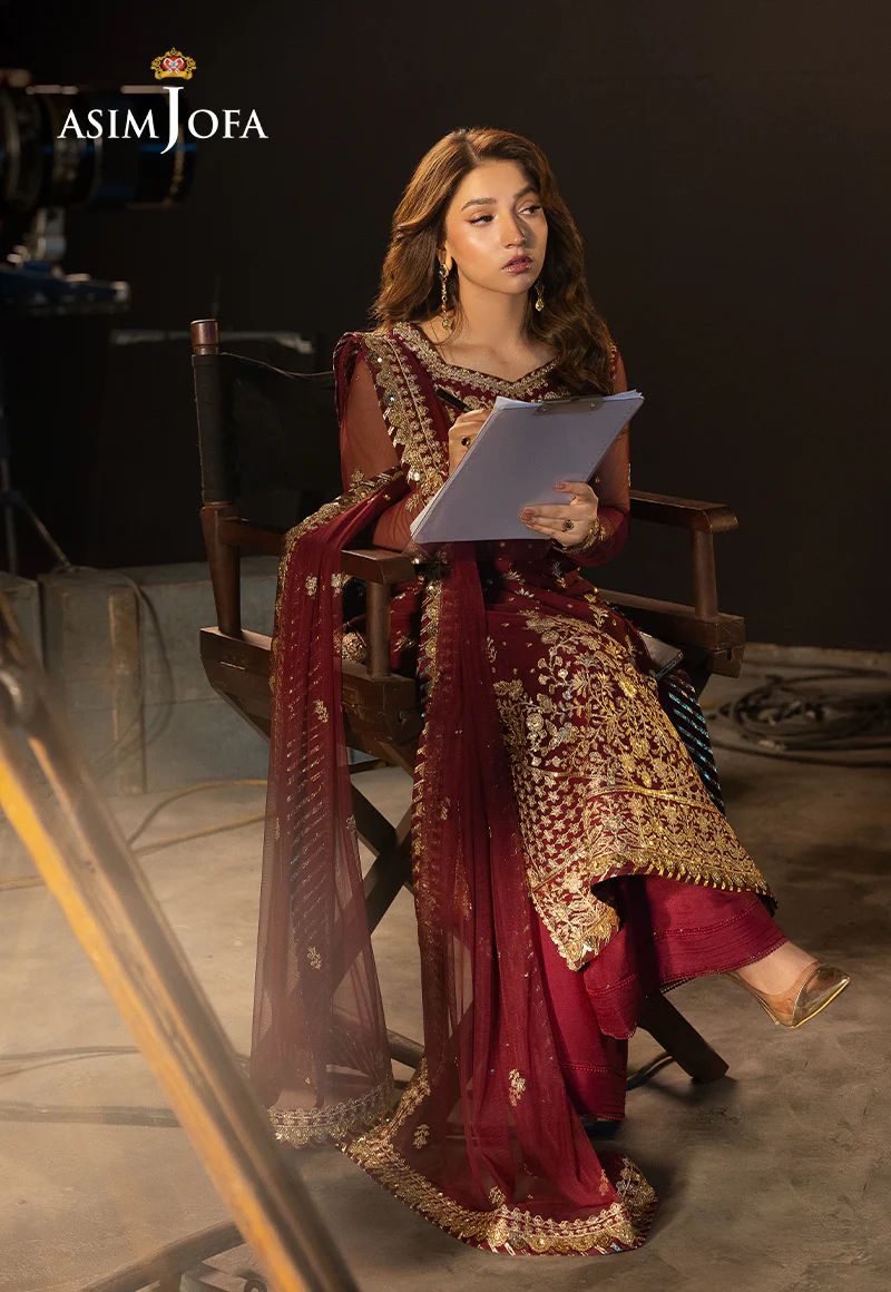 Asim Jofa 3pc Ready to Wear Embroidered Net Semi Formal Dress AJLLF-01