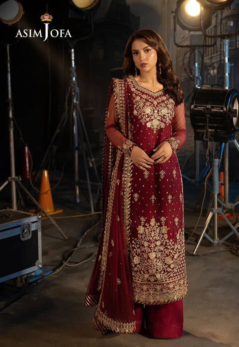 Asim Jofa 3pc Ready to Wear Embroidered Net Semi Formal Dress AJLLF-01
