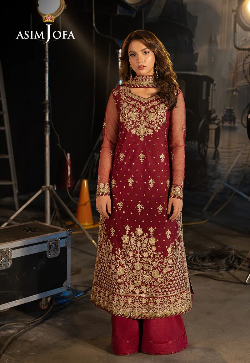 Asim Jofa 3pc Ready to Wear Embroidered Net Semi Formal Dress AJLLF-01