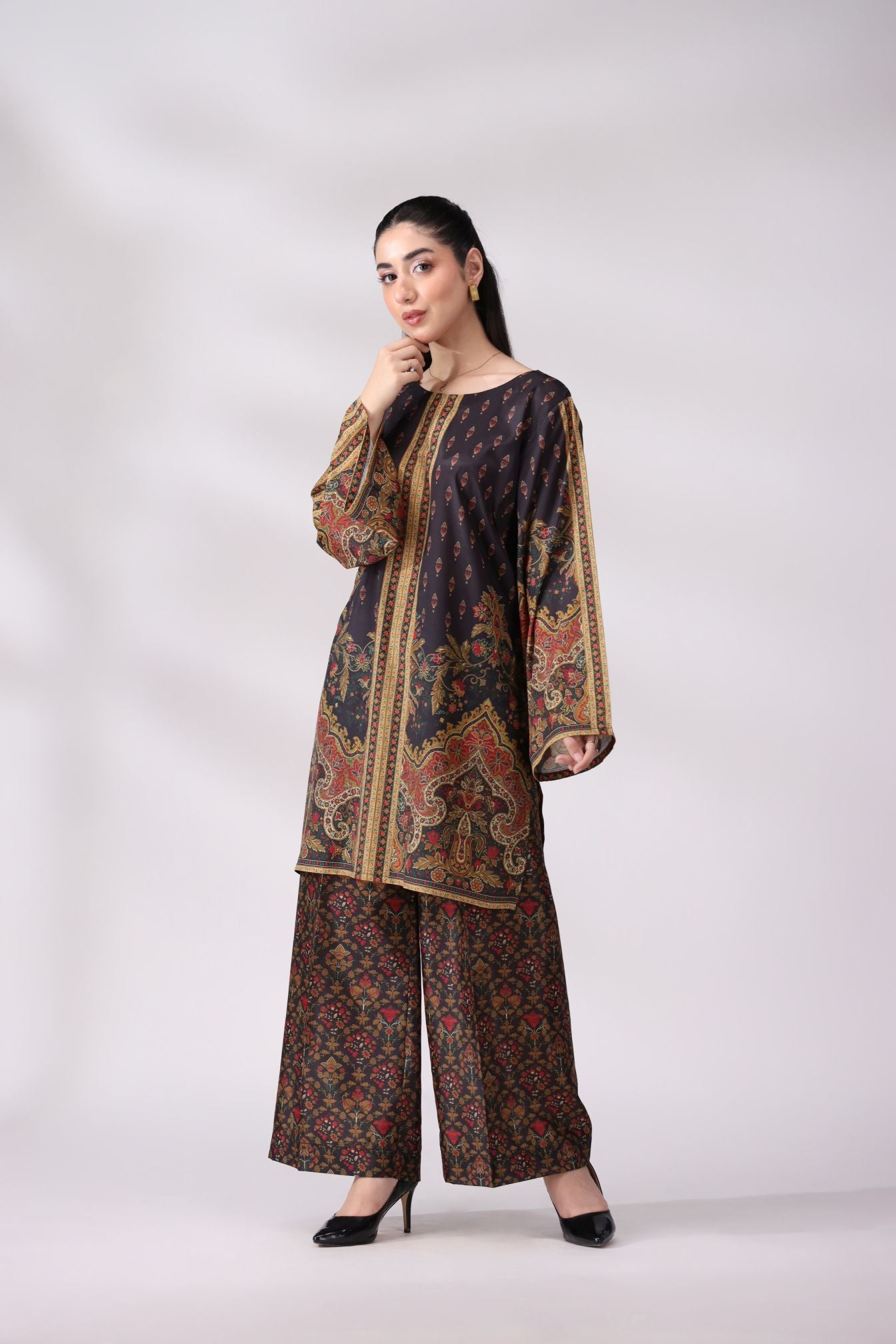 Luxe Black & Gold Crepe Silk Co-ord Set | Lush Drapes by Mohagni LDM3