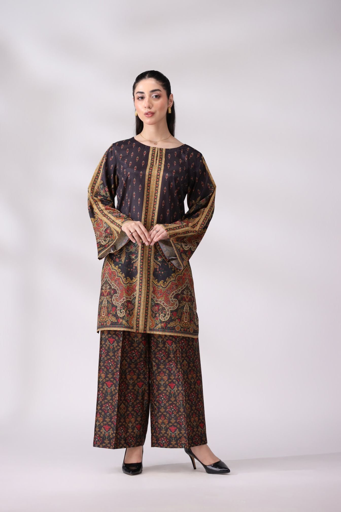 Luxe Black & Gold Crepe Silk Co-ord Set | Lush Drapes by Mohagni LDM3