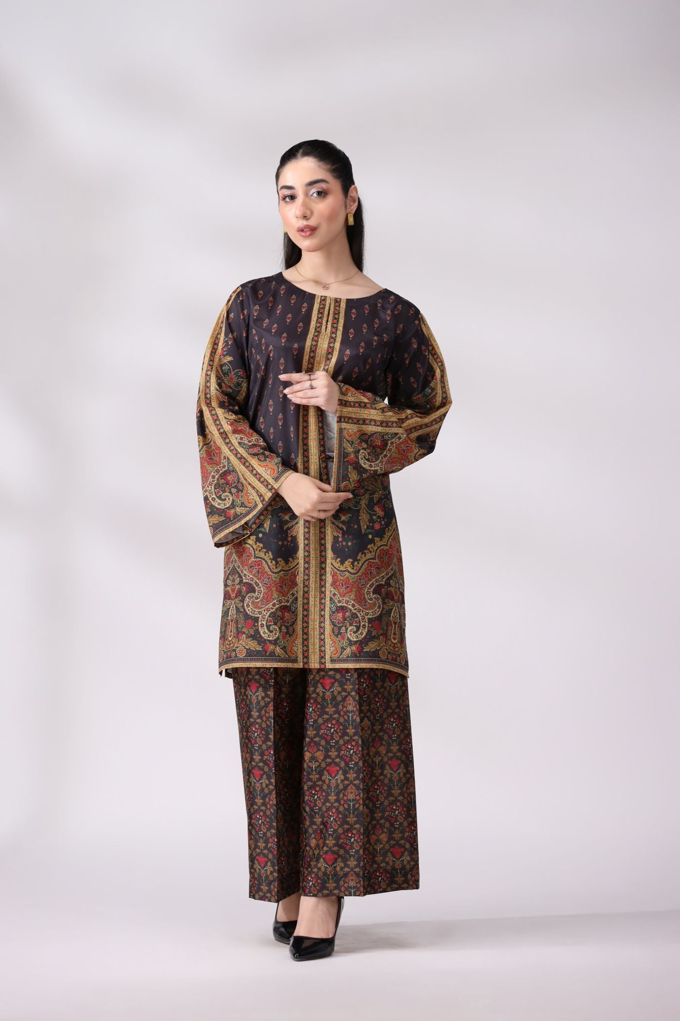 Luxe Black & Gold Crepe Silk Co-ord Set | Lush Drapes by Mohagni LDM3