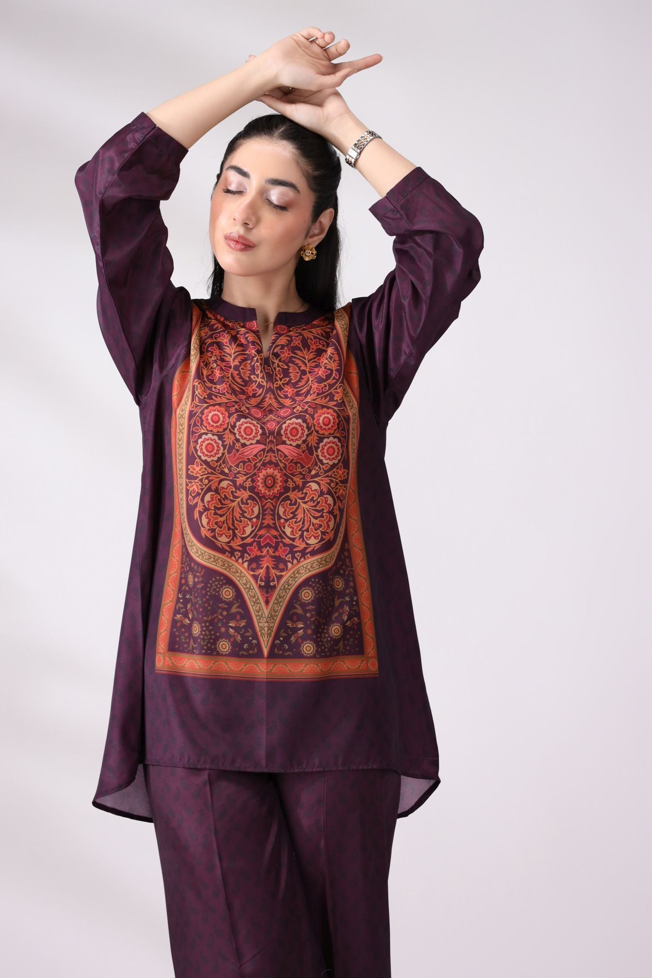 Regal Plum Crepe Silk Co-ord Set | Lush Drapes by Mohagni LDM5