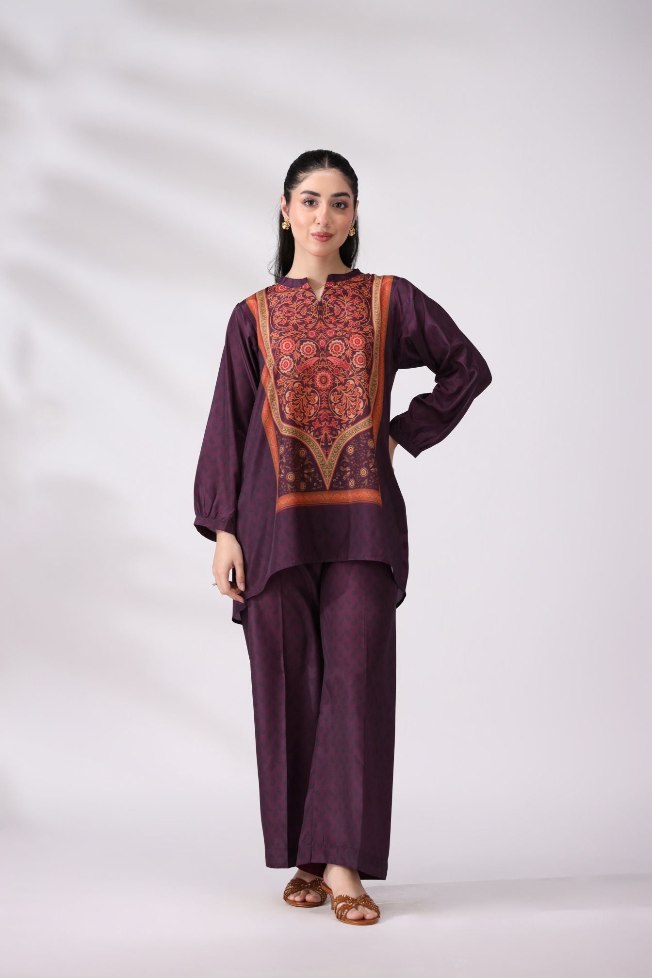 Regal Plum Crepe Silk Co-ord Set | Lush Drapes by Mohagni LDM5