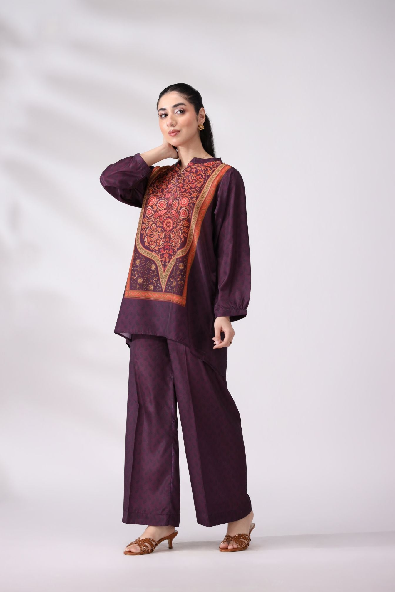 Regal Plum Crepe Silk Co-ord Set | Lush Drapes by Mohagni LDM5