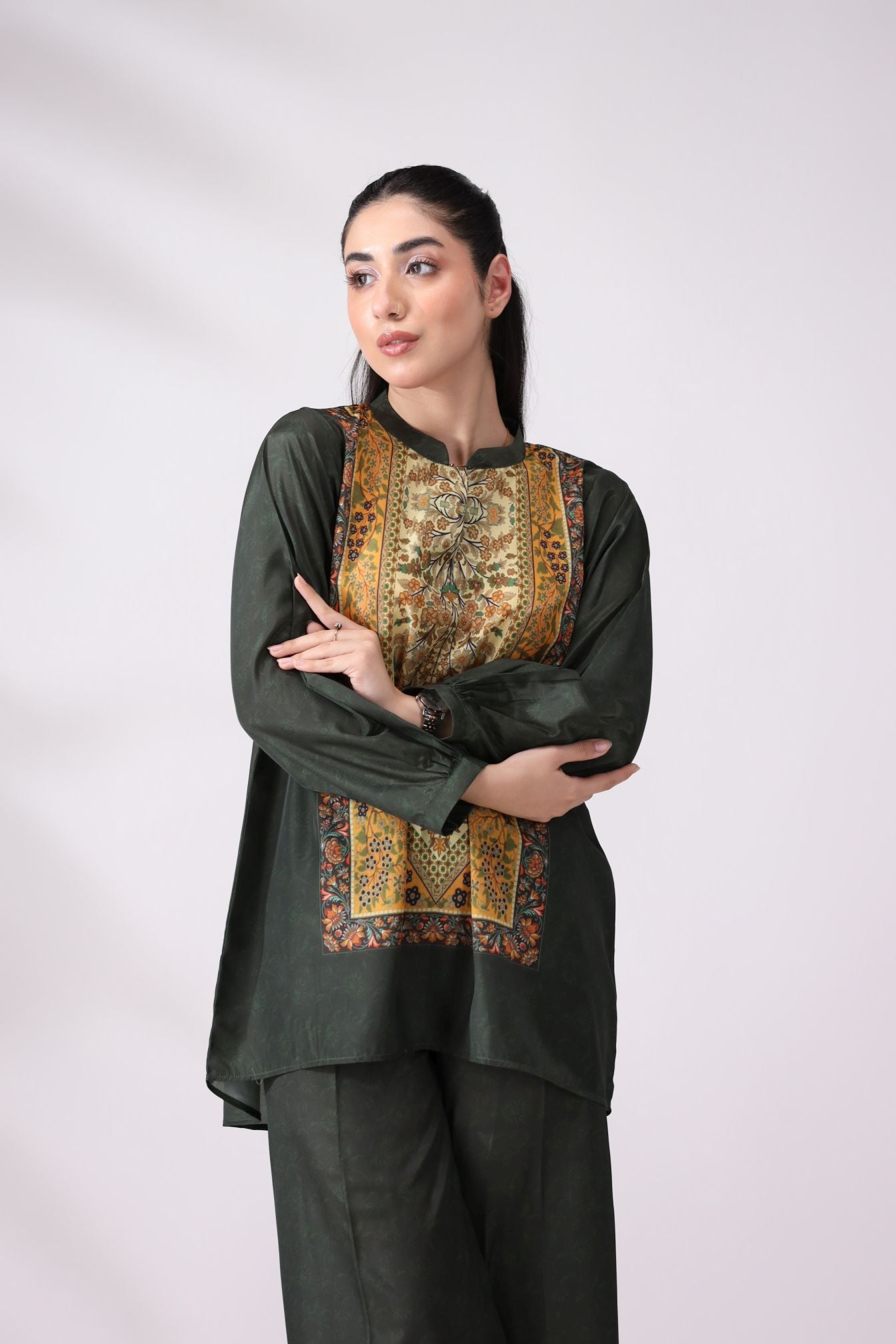 Elegant Green Crepe Silk Co-ord Set | Lush Drapes by Mohagni LDM6
