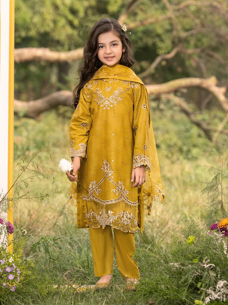 Hania’s Eid Twinning Charm by Mona – Mustard Chikankari Jacquard HEC8
