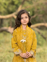 Hania’s Eid Twinning Charm by Mona – Mustard Chikankari Jacquard HEC8